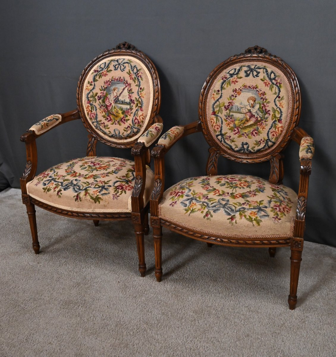 Pair Of Beech Armchairs, Louis XVI Style - Early 20th Century-photo-4