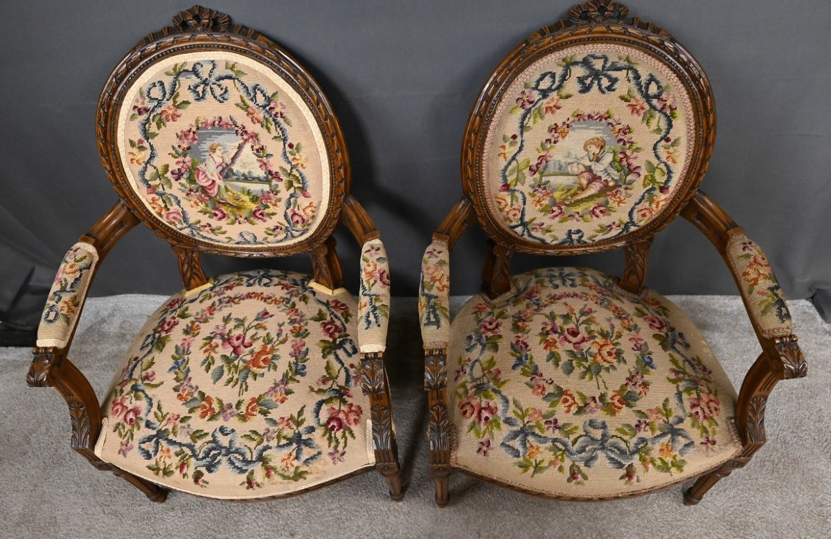 Pair Of Beech Armchairs, Louis XVI Style - Early 20th Century-photo-3