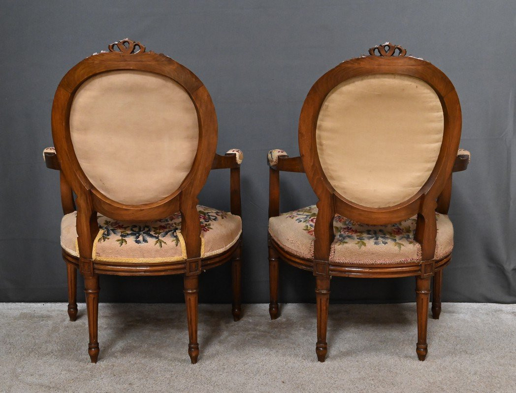 Pair Of Beech Armchairs, Louis XVI Style - Early 20th Century-photo-4