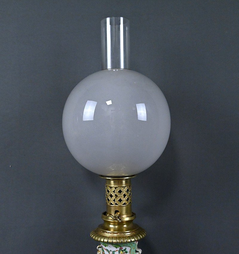 Canton Porcelain & Bronze Oil Lamp, Qing Dynasty, China - Late 19th Century-photo-3