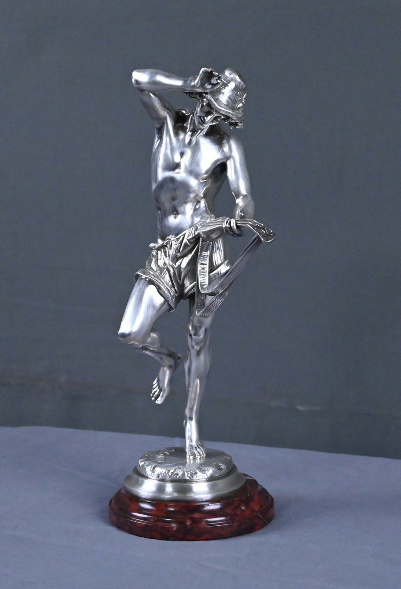 Bronze Argenté « Le Joueur de Mandoline Napolitain », signé A. CARRIER – 2ème partie XIXe-photo-4