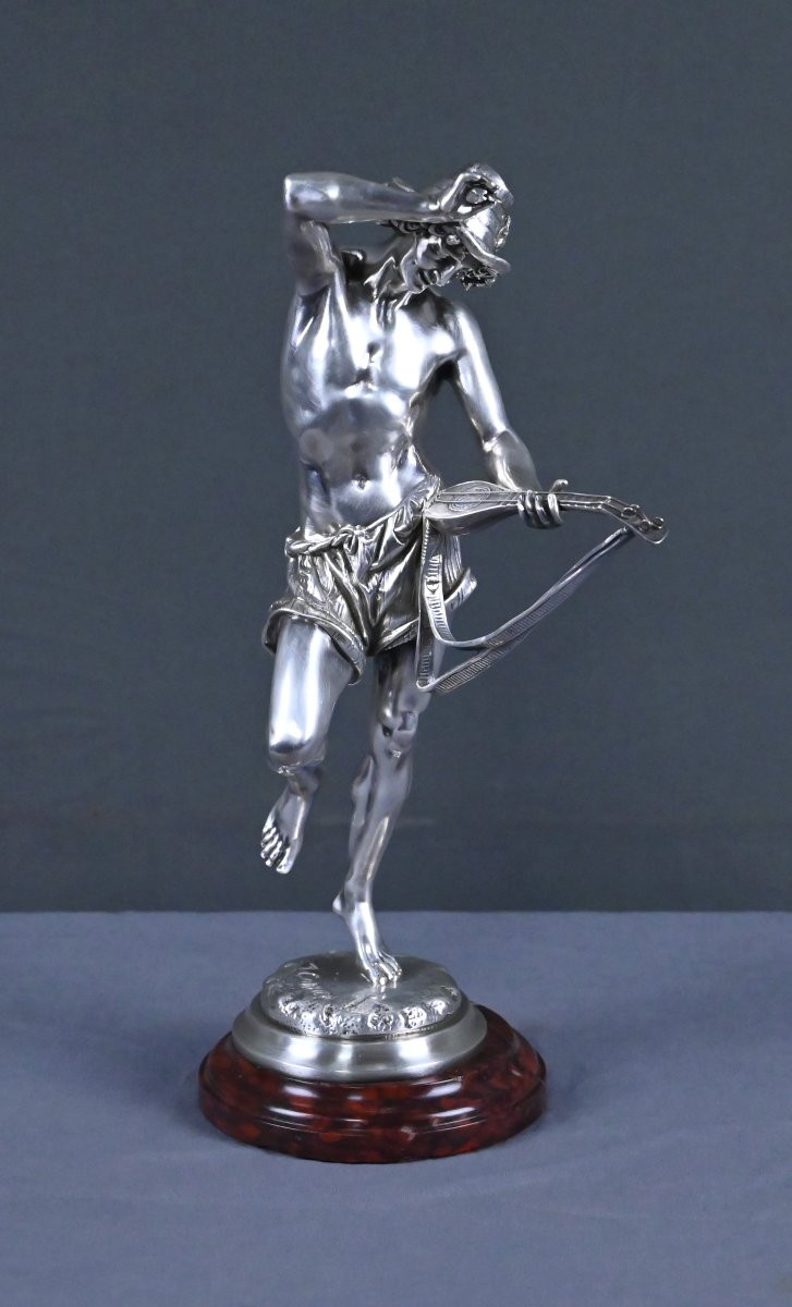 Bronze Argenté « Le Joueur de Mandoline Napolitain », signé A. CARRIER – 2ème partie XIXe-photo-1