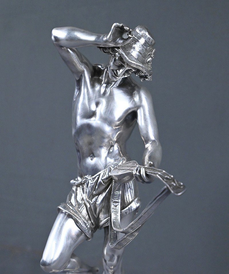 Bronze Argenté « Le Joueur de Mandoline Napolitain », signé A. CARRIER – 2ème partie XIXe-photo-2