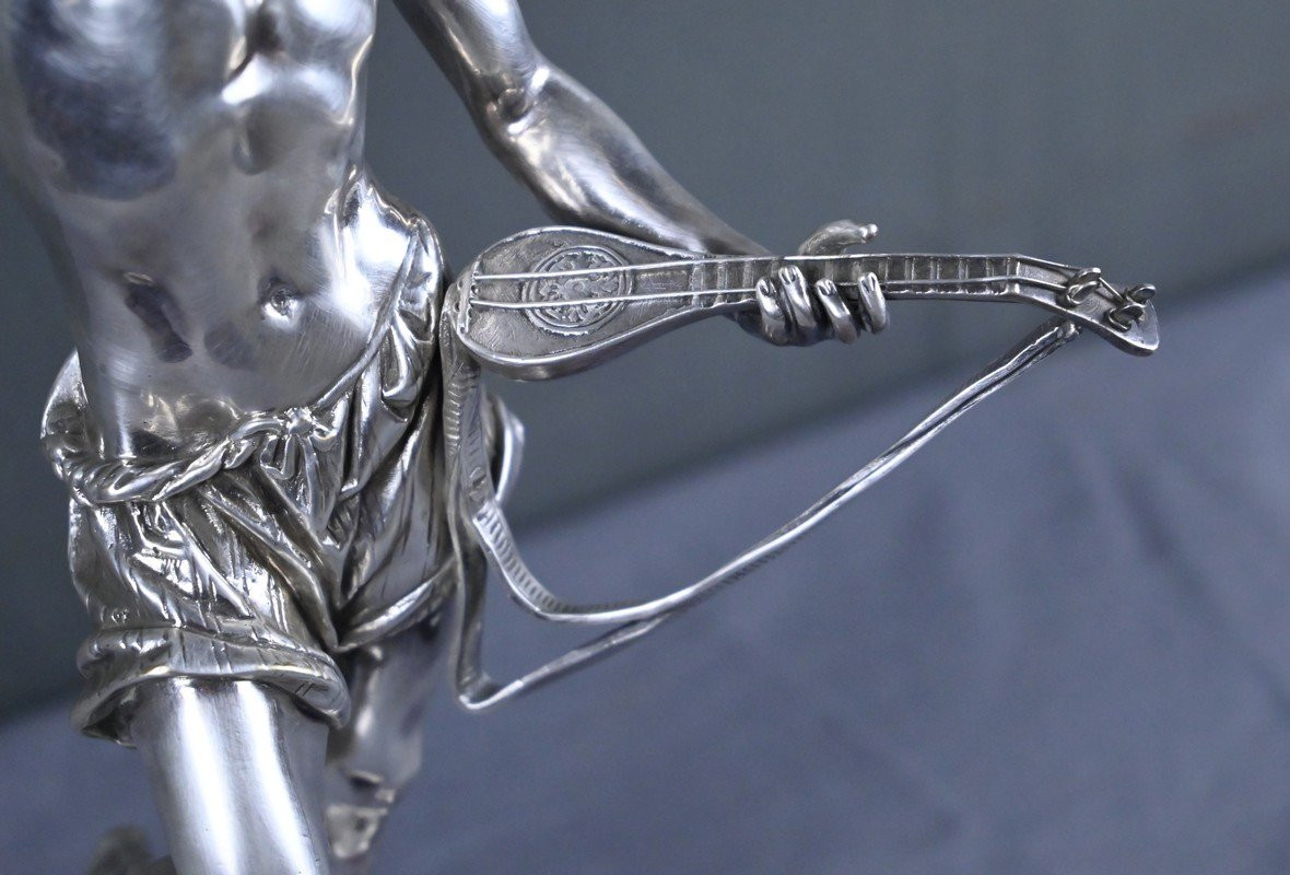 Bronze Argenté « Le Joueur de Mandoline Napolitain », signé A. CARRIER – 2ème partie XIXe-photo-4