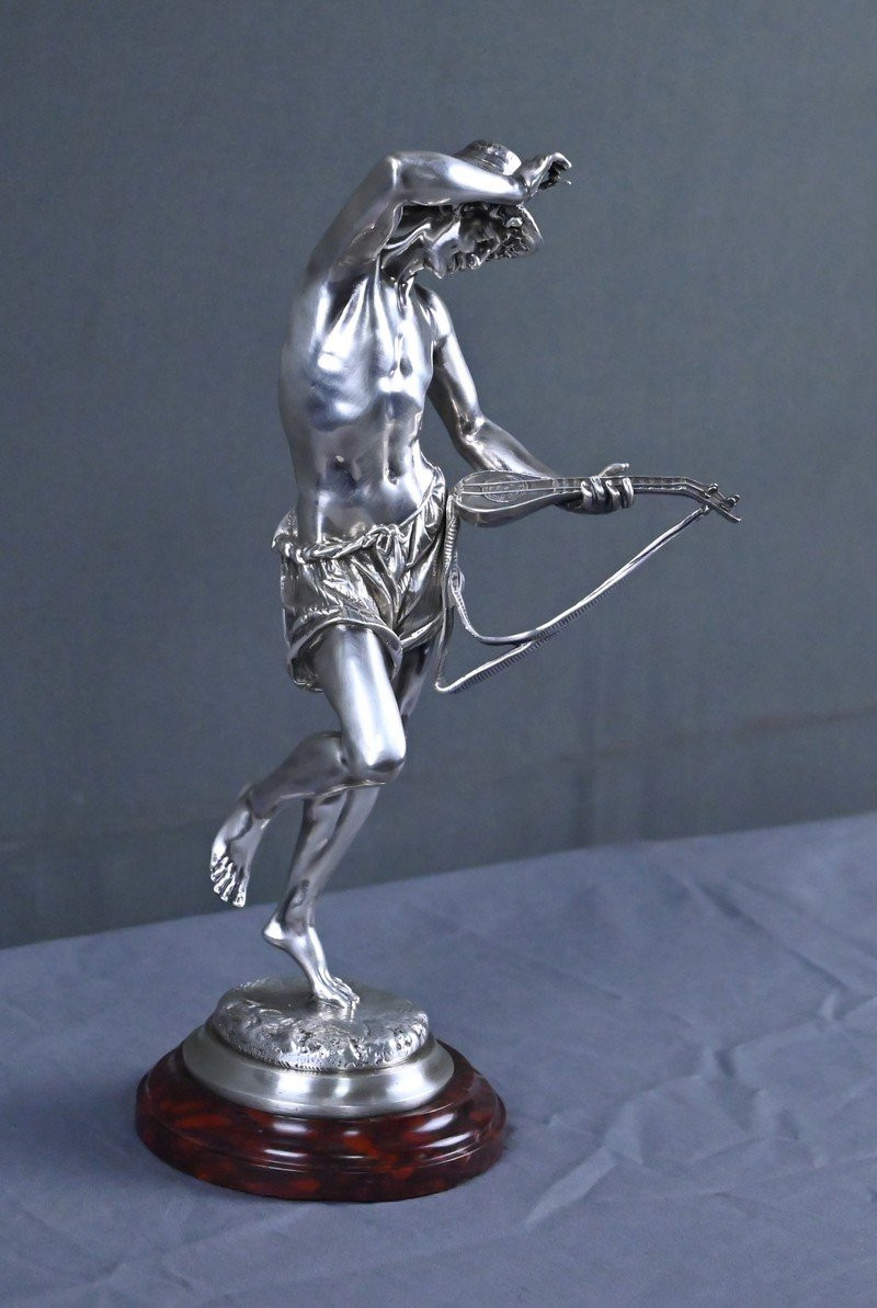 Bronze Argenté « Le Joueur de Mandoline Napolitain », signé A. CARRIER – 2ème partie XIXe-photo-7