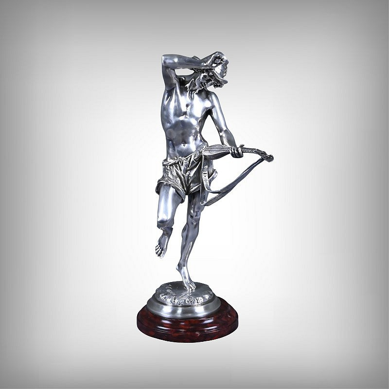 Bronze Argenté « Le Joueur de Mandoline Napolitain », signé A. CARRIER – 2ème partie XIXe