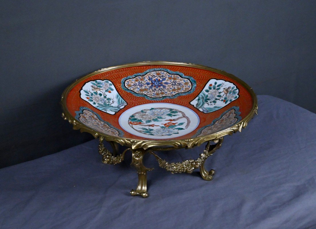 Large Imari Porcelain Bowl And Bronze Mount, Japan - Late 19th Century-photo-3