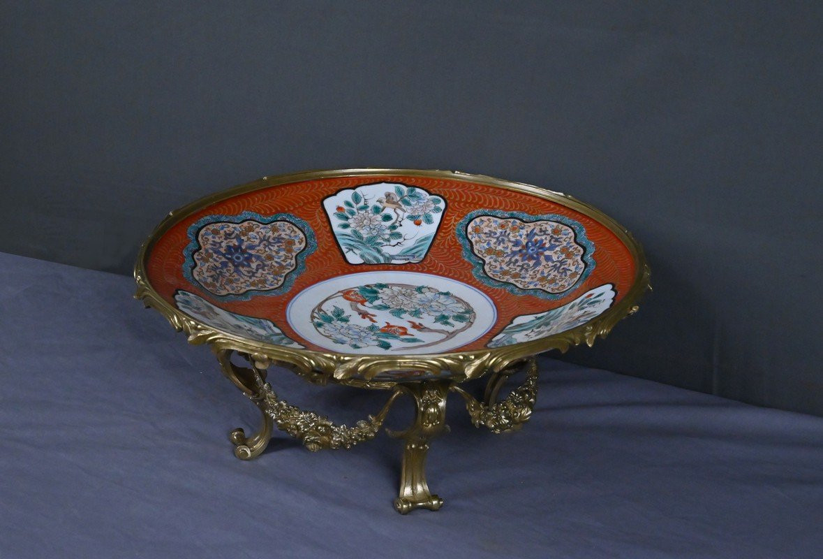 Large Imari Porcelain Bowl And Bronze Mount, Japan - Late 19th Century-photo-4