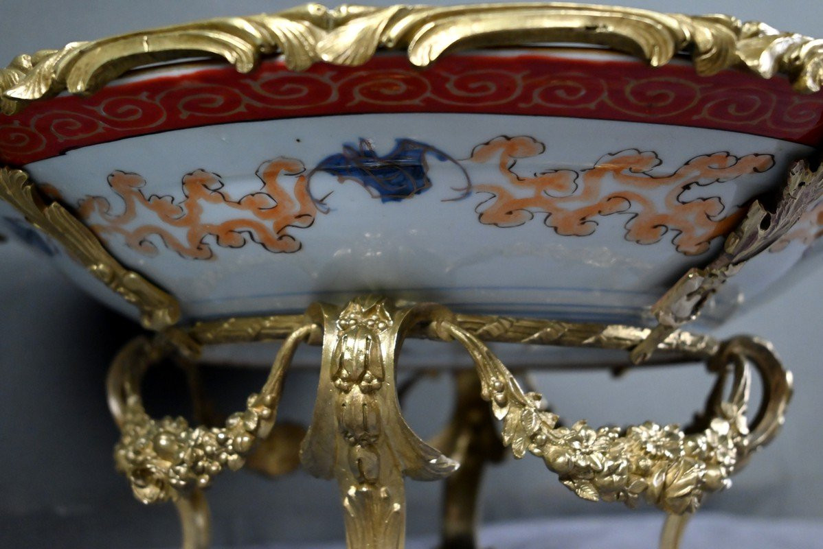 Large Imari Porcelain Bowl And Bronze Mount, Japan - Late 19th Century-photo-5