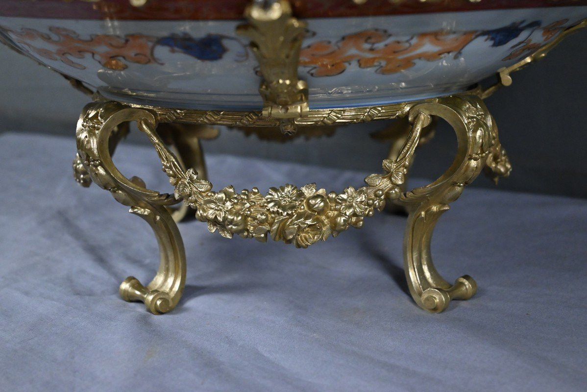 Large Imari Porcelain Bowl And Bronze Mount, Japan - Late 19th Century-photo-6