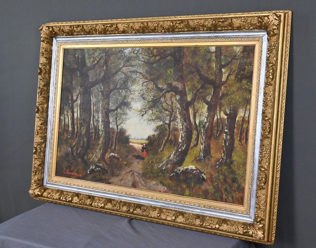 Important Tableau « Promenade dans le sous-bois », Huile sur Toile, signé L. Gourdon – 1896-photo-4