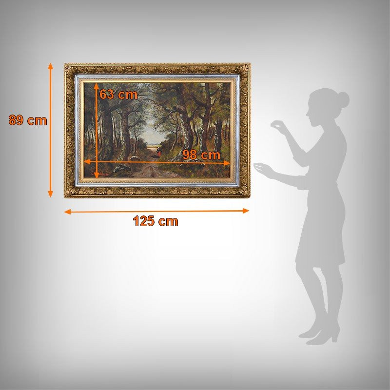 Important Tableau « Promenade dans le sous-bois », Huile sur Toile, signé L. Gourdon – 1896-photo-1