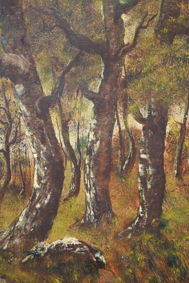 Important Tableau « Promenade dans le sous-bois », Huile sur Toile, signé L. Gourdon – 1896-photo-3
