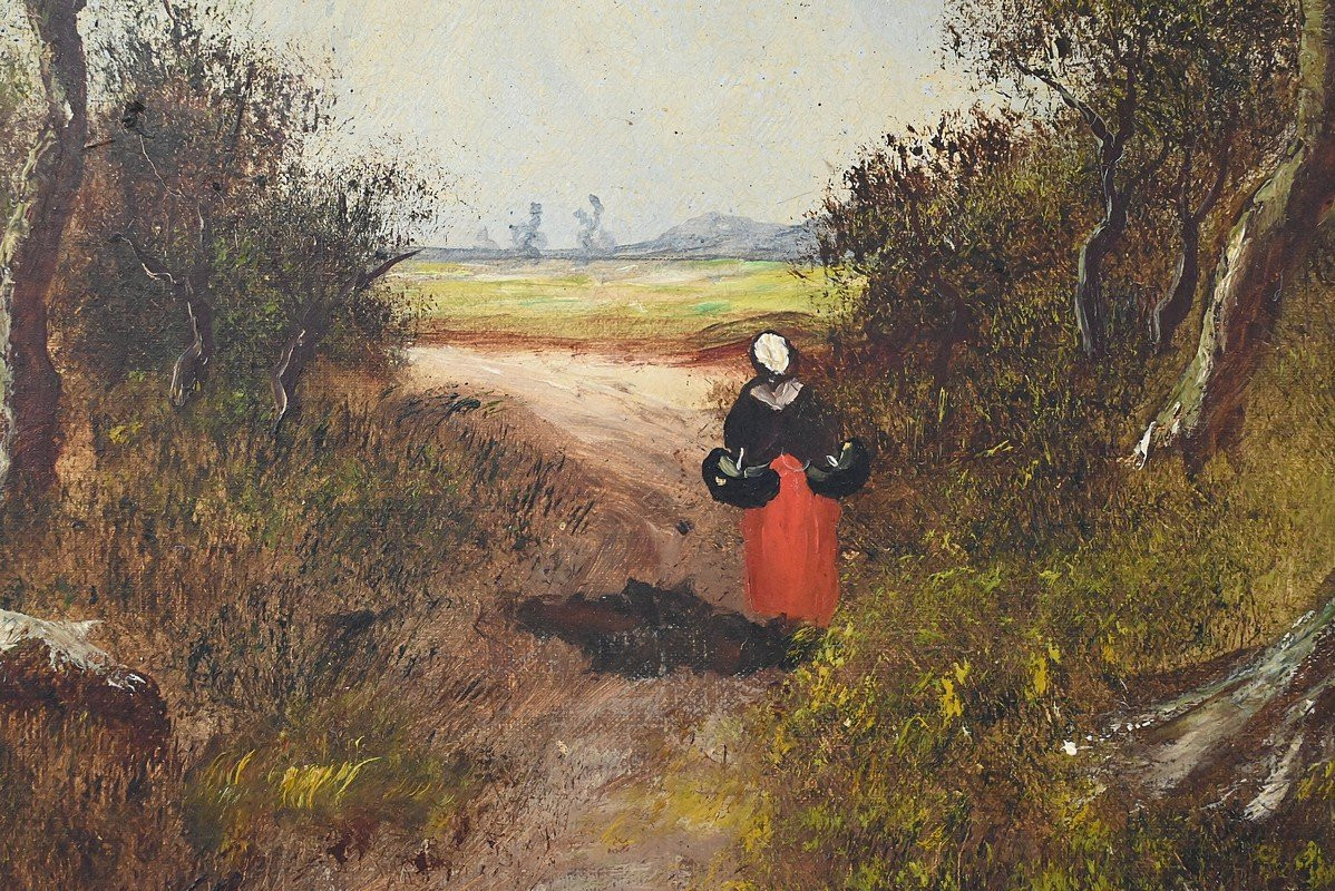 Important Tableau « Promenade dans le sous-bois », Huile sur Toile, signé L. Gourdon – 1896-photo-4