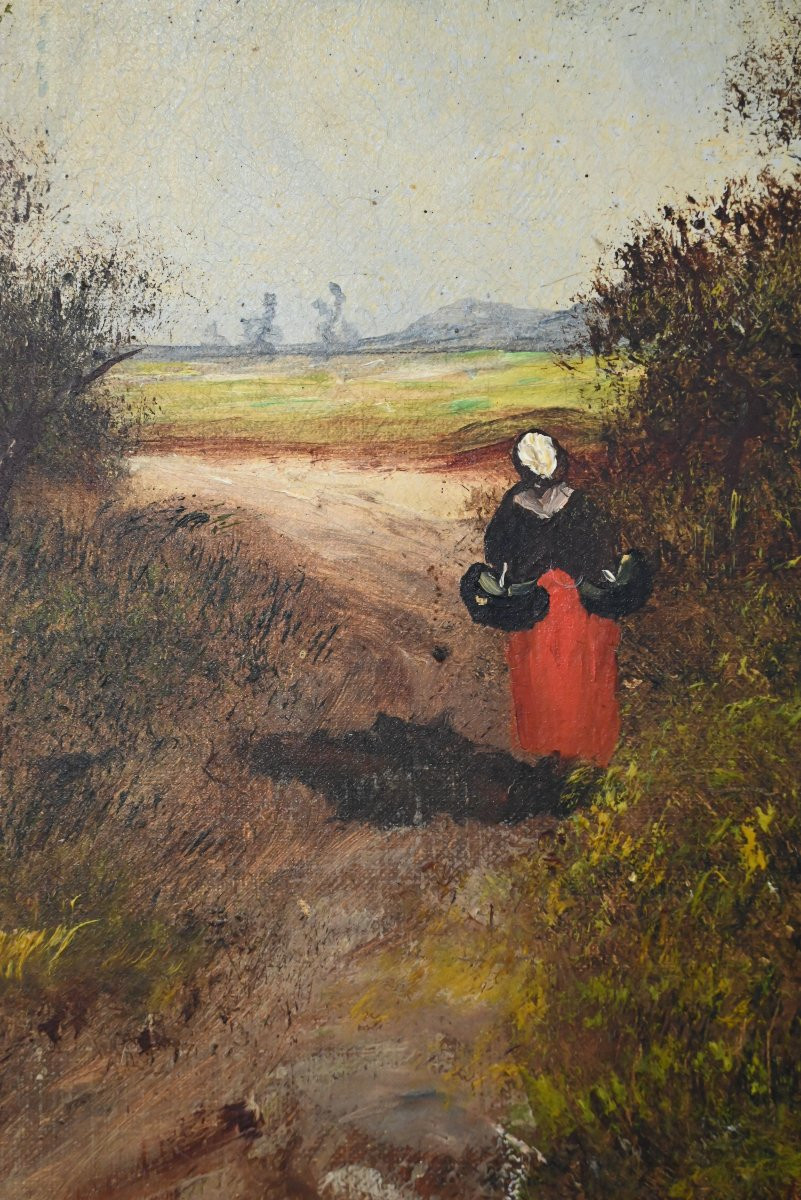 Important Tableau « Promenade dans le sous-bois », Huile sur Toile, signé L. Gourdon – 1896-photo-5