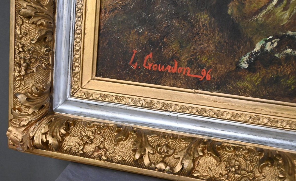 Important Tableau « Promenade dans le sous-bois », Huile sur Toile, signé L. Gourdon – 1896-photo-7