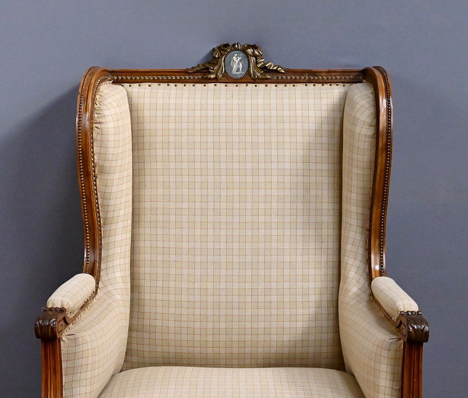 Fauteuil Bergère à Oreilles en Noyer, style Louis XVI – Fin XIXe-photo-4