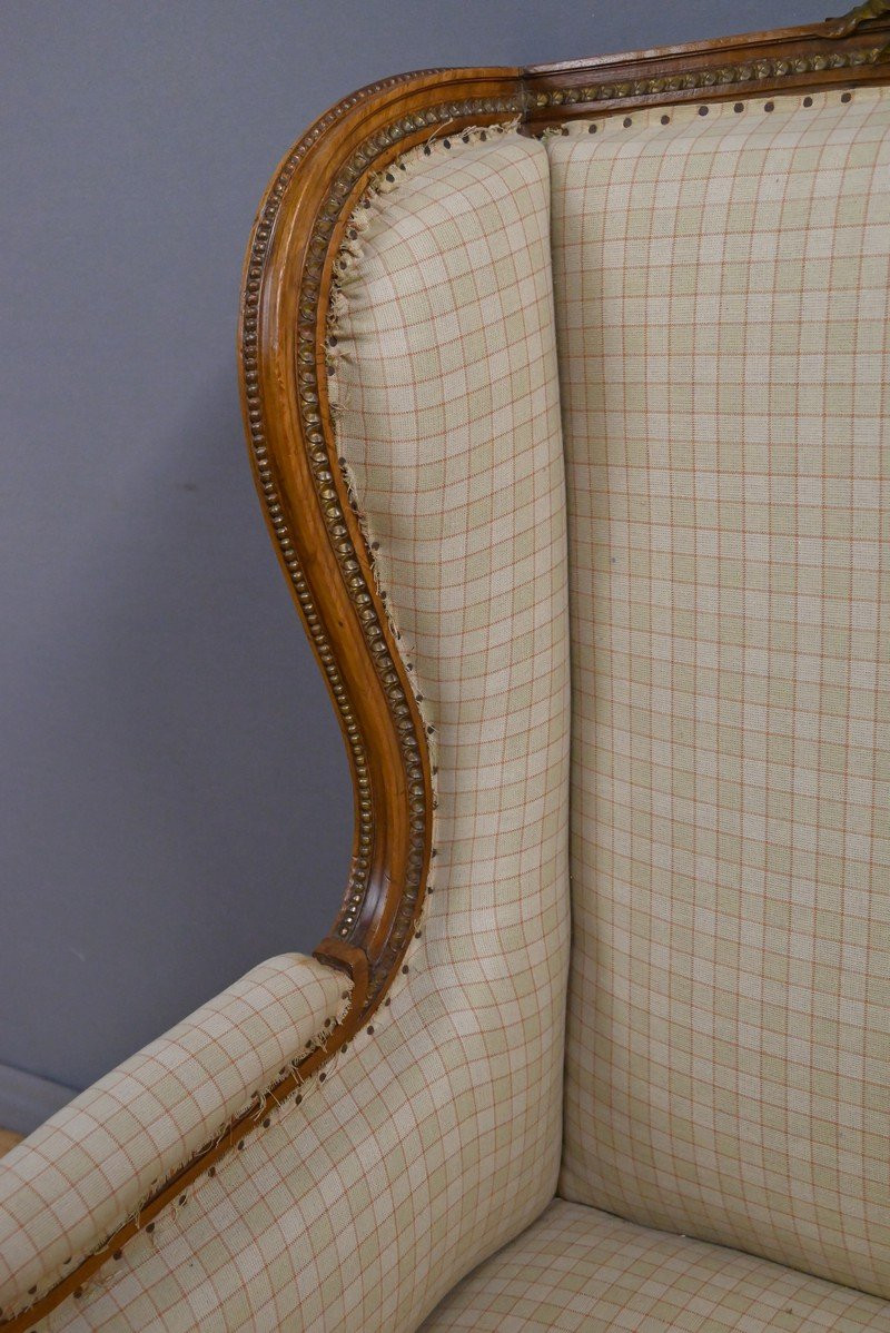 Fauteuil Bergère à Oreilles en Noyer, style Louis XVI – Fin XIXe-photo-4