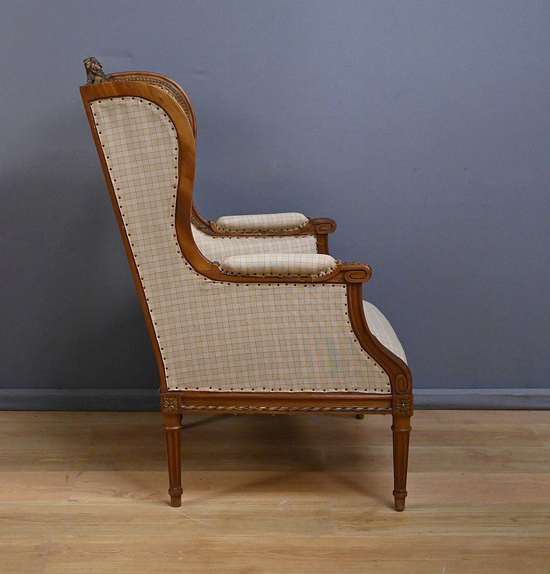 Fauteuil Bergère à Oreilles en Noyer, style Louis XVI – Fin XIXe-photo-7