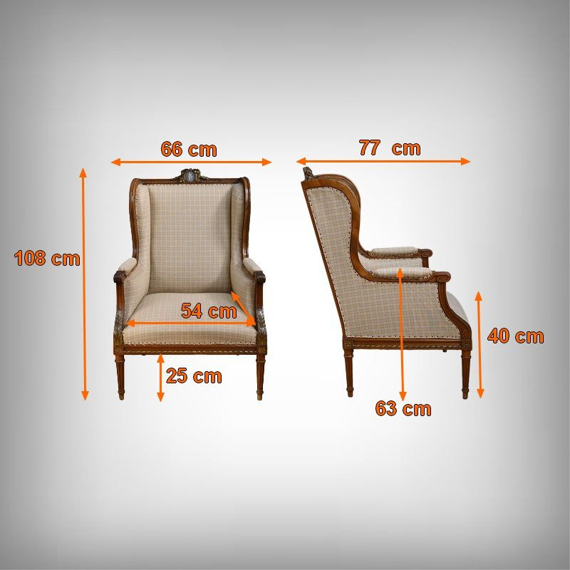 Fauteuil Bergère à Oreilles en Noyer, style Louis XVI – Fin XIXe-photo-8
