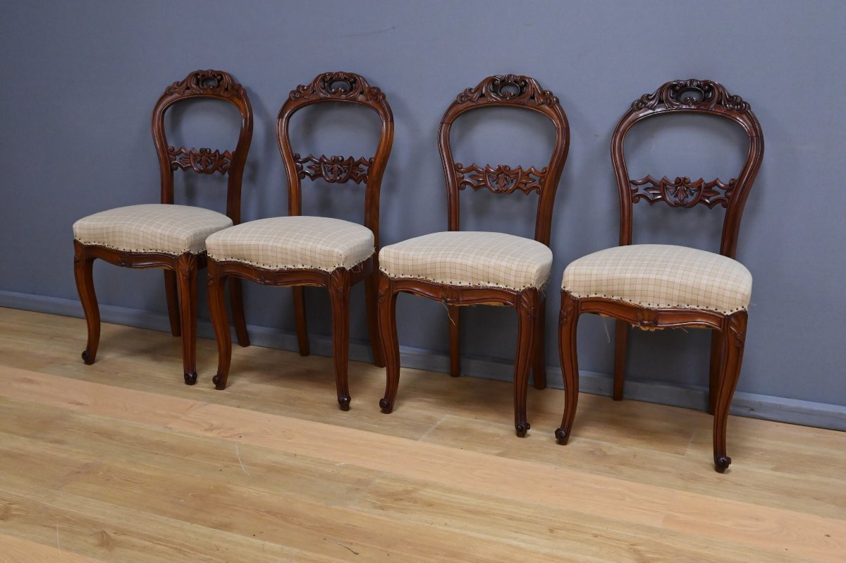 Suite de 4 Chaises en Acajou, époque Napoléon III- 2ème moitié XIXe-photo-4