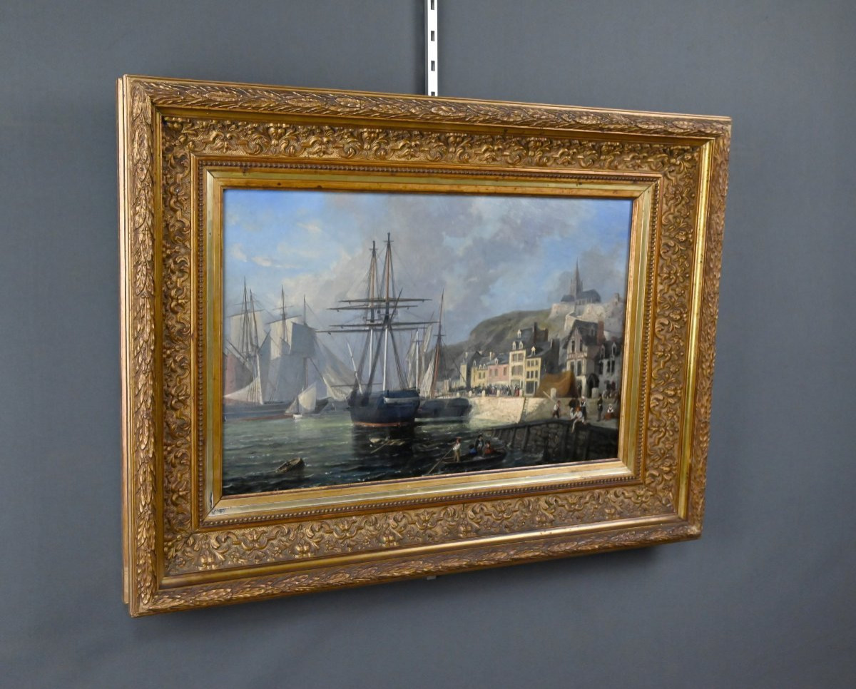 Tableau « Quai en lumière », Huile sur panneau, signé Jules d’Évry – Milieu XIXe-photo-4