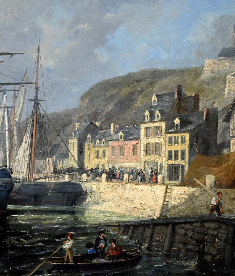 Tableau « Quai en lumière », Huile sur panneau, signé Jules d’Évry – Milieu XIXe-photo-4