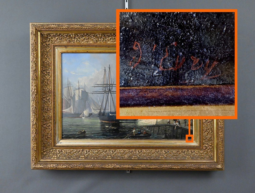 Tableau « Quai en lumière », Huile sur panneau, signé Jules d’Évry – Milieu XIXe-photo-6