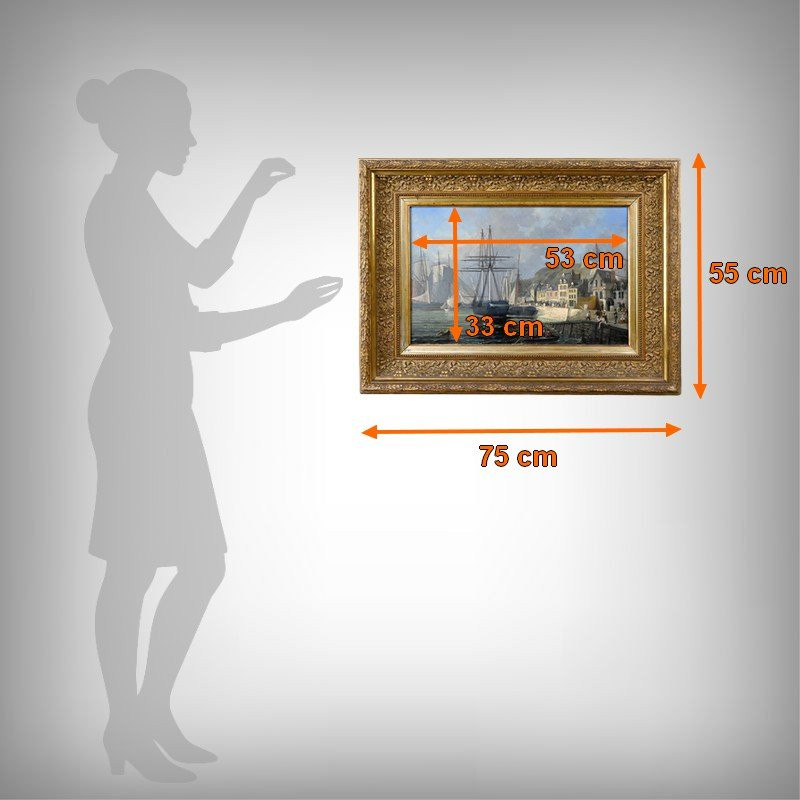 Tableau « Quai en lumière », Huile sur panneau, signé Jules d’Évry – Milieu XIXe-photo-8