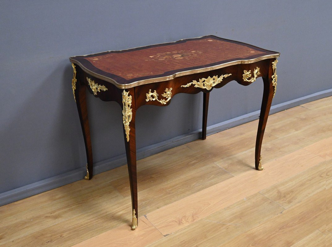 Table-Bureau en Palissandre, Bois de Rose et Acajou, style Louis XV – Début XXe-photo-4