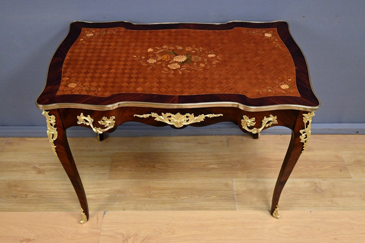 Table-Bureau en Palissandre, Bois de Rose et Acajou, style Louis XV – Début XXe-photo-1