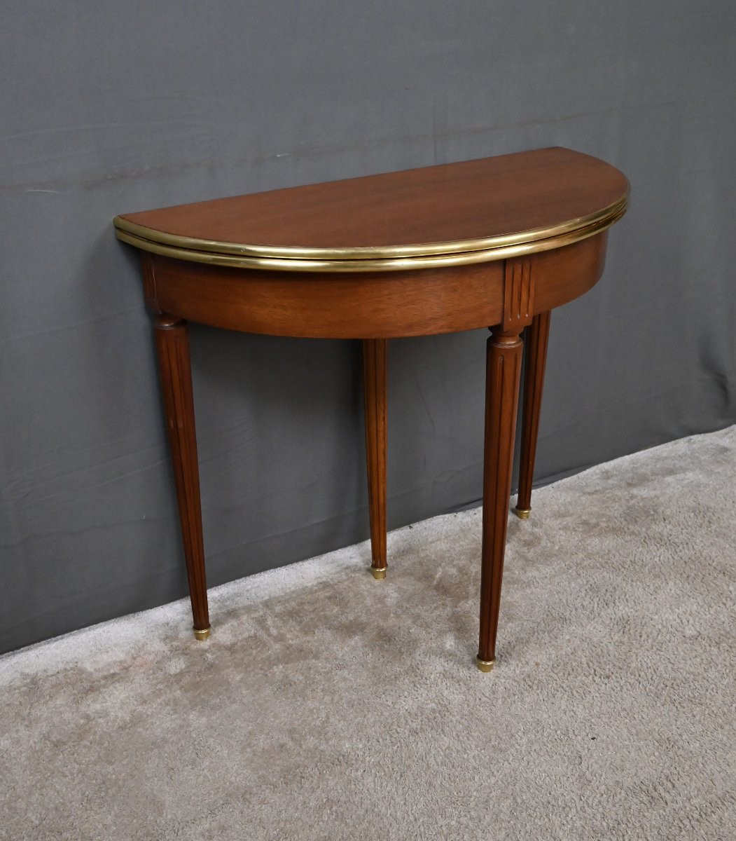 Table à Jeux Demi-Lune en Acajou, style Louis XVI – Début XXe-photo-3