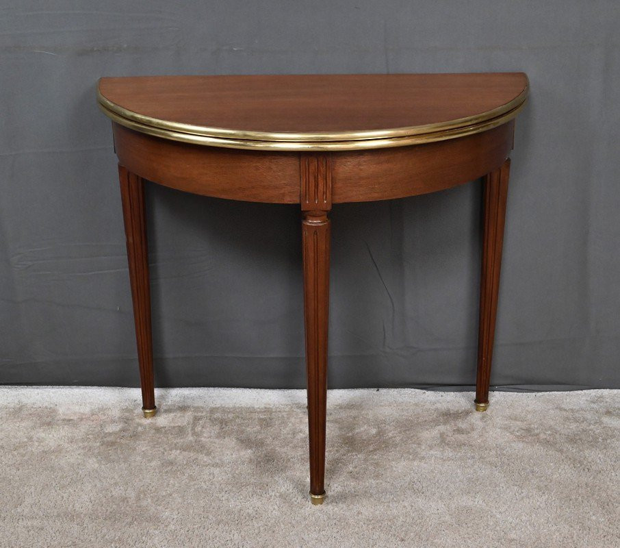 Table à Jeux Demi-Lune en Acajou, style Louis XVI – Début XXe-photo-2