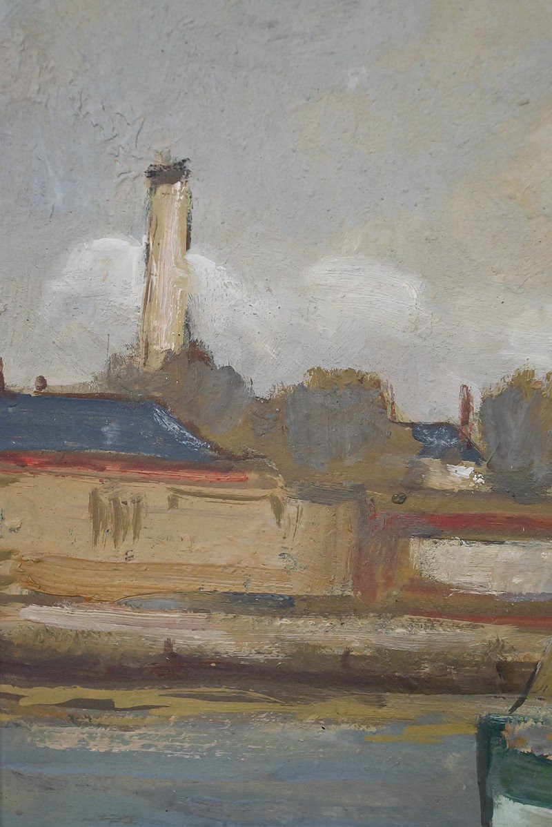 Tableau « Thoniers à Quai », Huile sur panneau, signé G. Boulard – Milieu XXe-photo-5