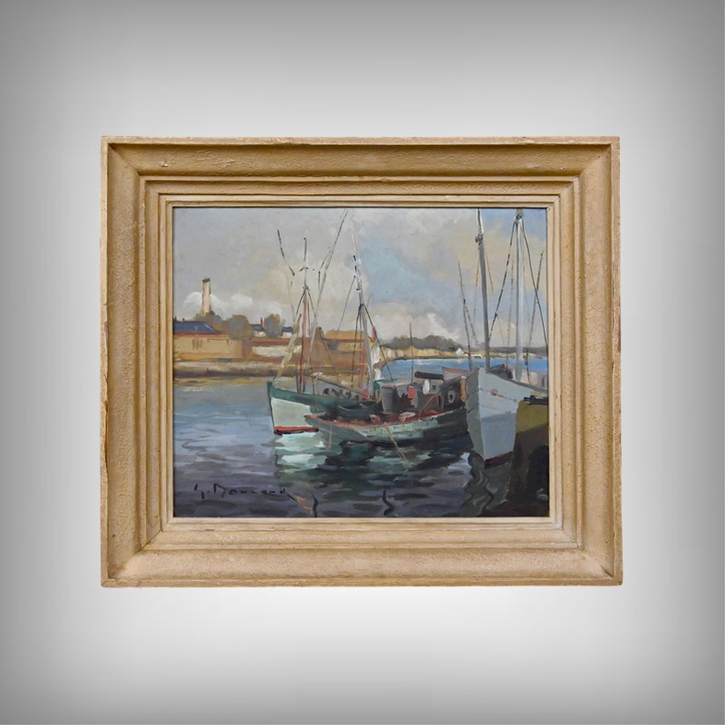 Tableau « Thoniers à Quai », Huile sur panneau, signé G. Boulard – Milieu XXe