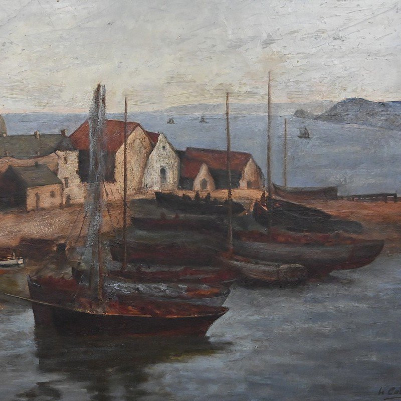 Tableau « Le Port de Camaret », Huile sur Toile, signé H. Callot – Début XXe-photo-2