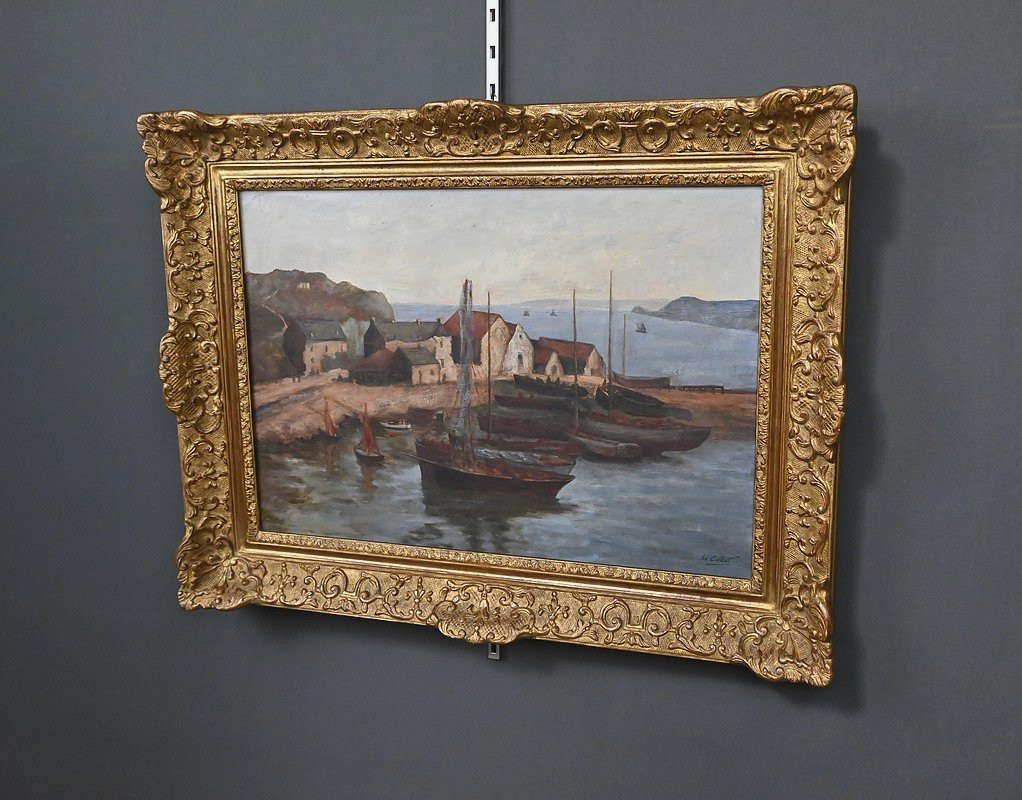 Tableau « Le Port de Camaret », Huile sur Toile, signé H. Callot – Début XXe-photo-4