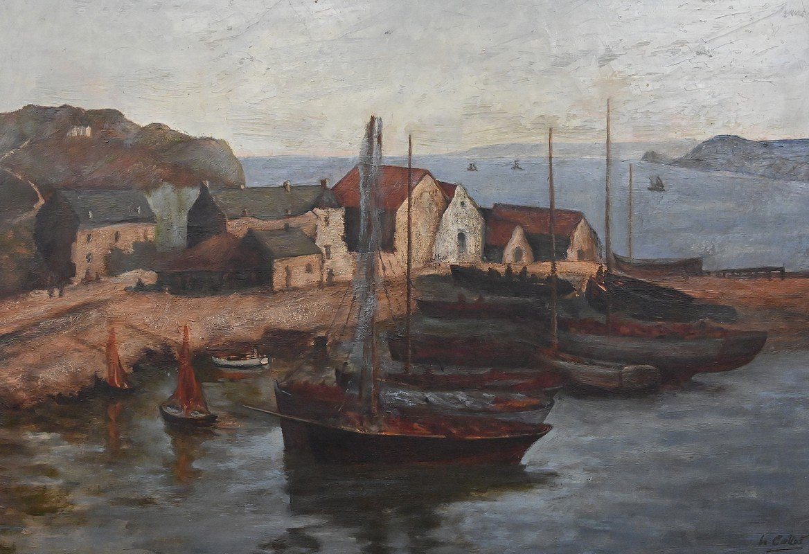 Tableau « Le Port de Camaret », Huile sur Toile, signé H. Callot – Début XXe-photo-3