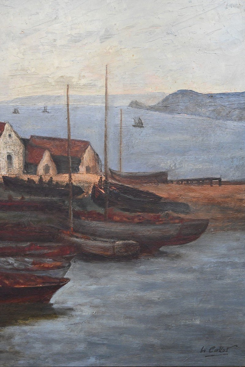 Tableau « Le Port de Camaret », Huile sur Toile, signé H. Callot – Début XXe-photo-5