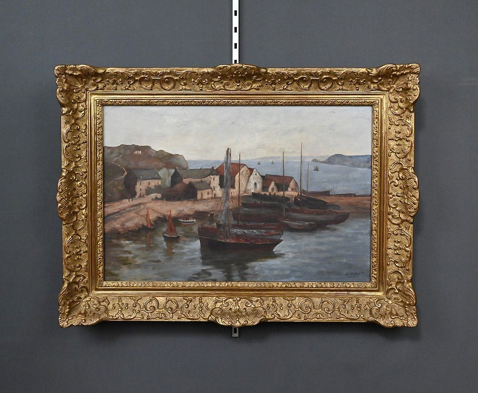 Tableau « Le Port de Camaret », Huile sur Toile, signé H. Callot – Début XXe-photo-7