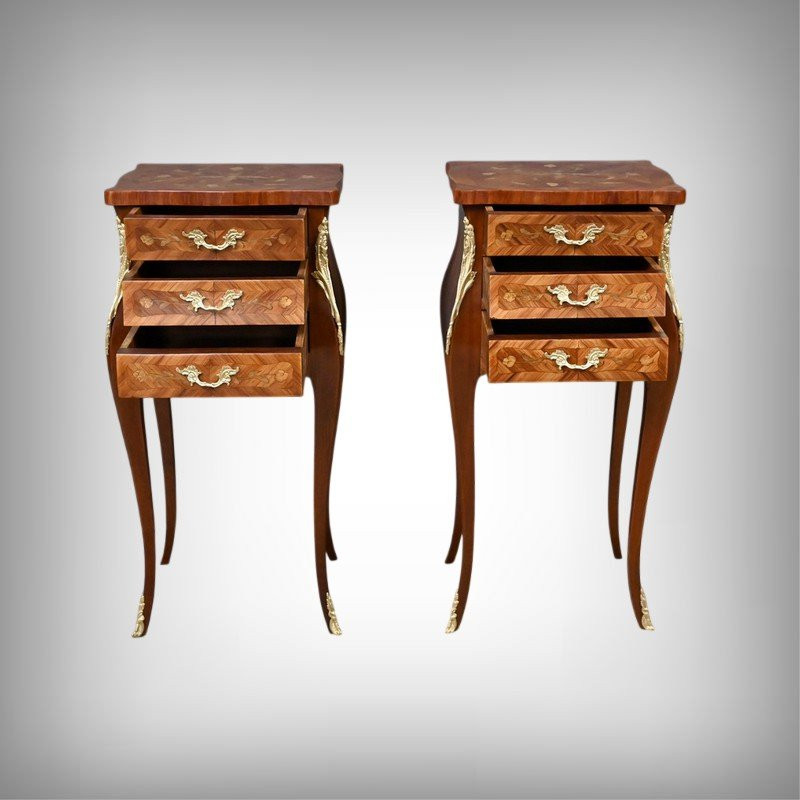 Pair Of Marquetry Headboards, Louis XV Style - Mid 20th Century-photo-2