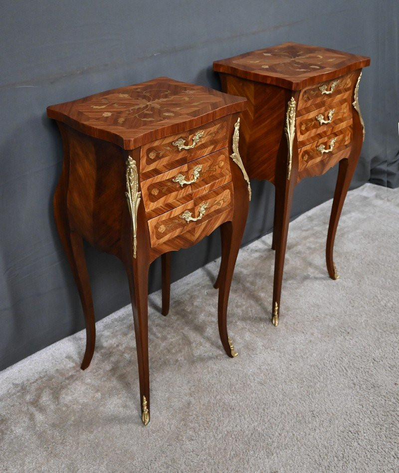 Pair Of Marquetry Headboards, Louis XV Style - Mid 20th Century-photo-3