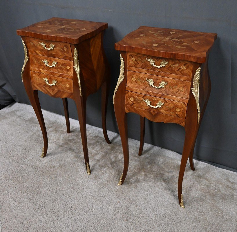 Pair Of Marquetry Headboards, Louis XV Style - Mid 20th Century-photo-4