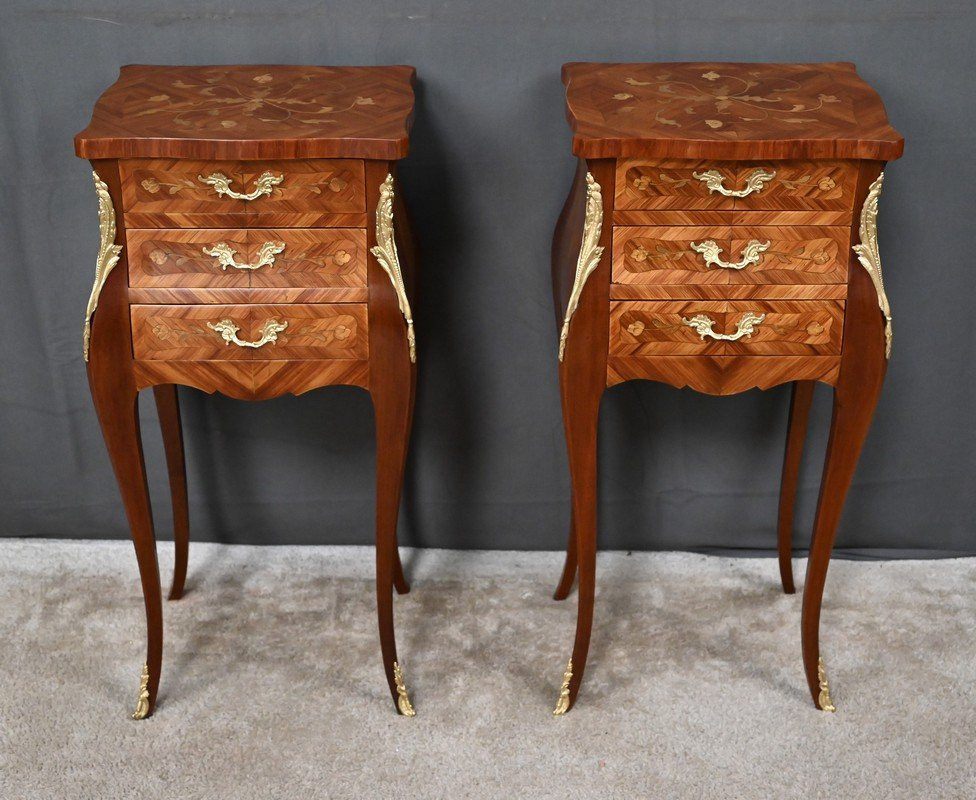 Pair Of Marquetry Headboards, Louis XV Style - Mid 20th Century-photo-3
