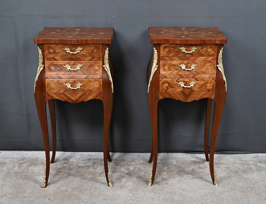 Pair Of Marquetry Headboards, Louis XV Style - Mid 20th Century-photo-8