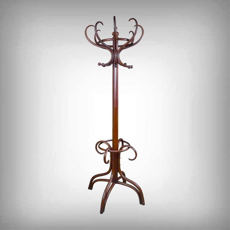 Large Curved Beech Parrot Coat Rack, Thonet Style – Early 20th Century-photo-2