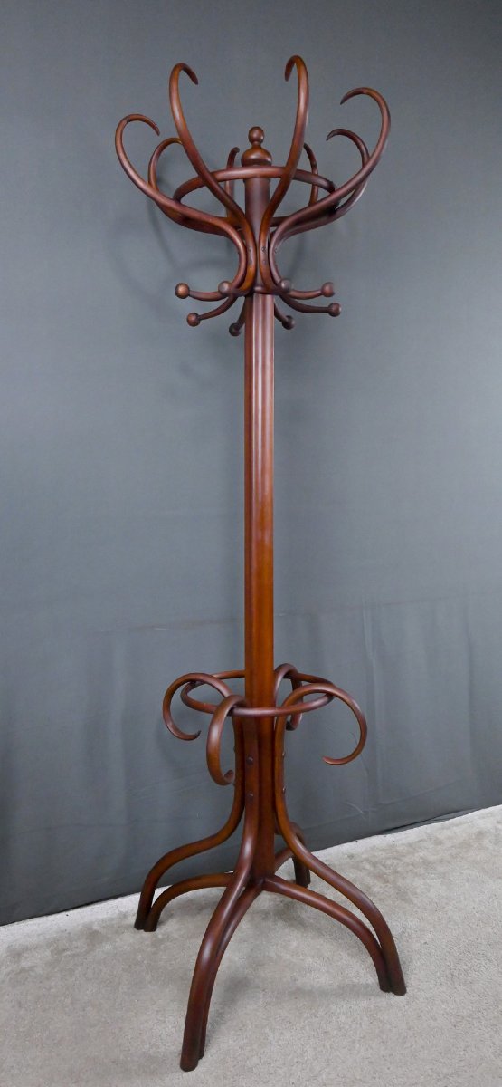 Large Curved Beech Parrot Coat Rack, Thonet Style – Early 20th Century-photo-8