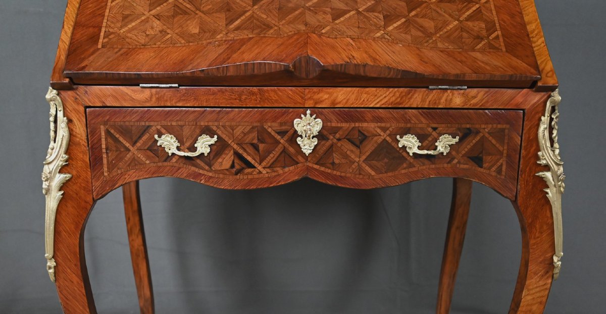 Petit Bureau de Dame en Marqueterie, style Louis XV – 1ère partie XXe-photo-4