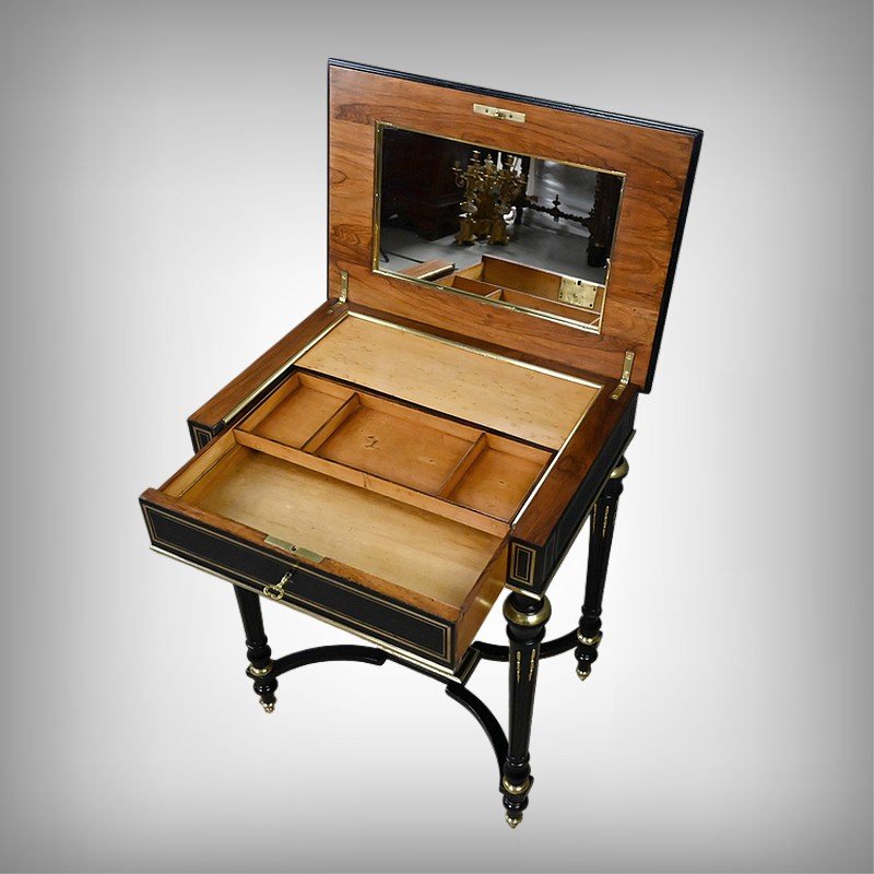 Blackened Wood Sewing Table, Napoleon III Period – Second Half Of The 19th Century-photo-2