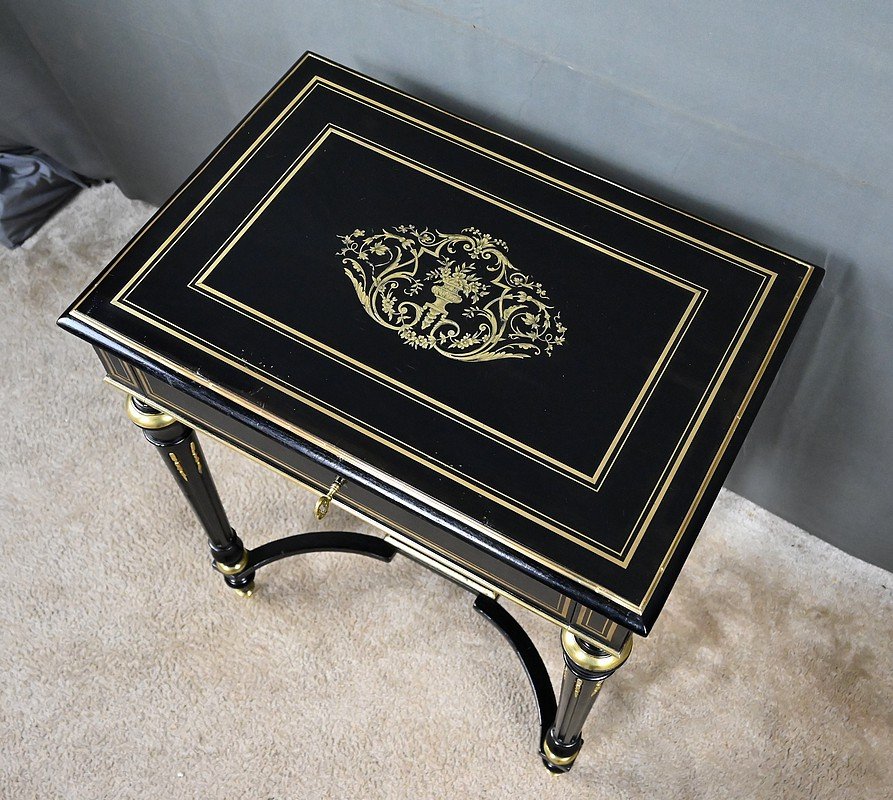 Blackened Wood Sewing Table, Napoleon III Period – Second Half Of The 19th Century-photo-4